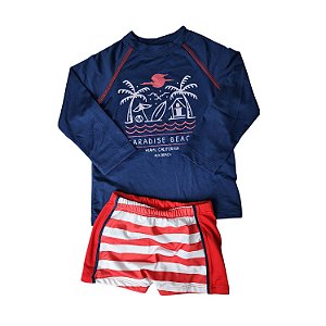 Conjunto Praia Camisa Manga Longa e Sunga Listras UV 50+