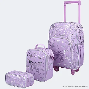 Kit Mochila + Lancheira Térmica + Estojo Pampili Borboletas Lilás