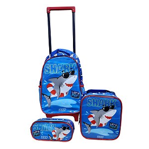 Kit Mochila Shark + Lancheira Térmica + Estojo Infantil