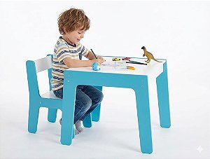 Conjunto Mesa E Cadeira Madeira Azul Junges