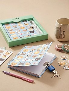 Kit Diário Friend – Caderno com Cadeado e Adesivos Gatinho -  Fofy