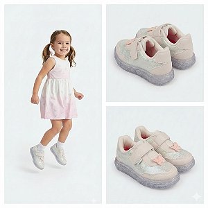 Tênis de Led Infantil Brilho Holográfico Nude