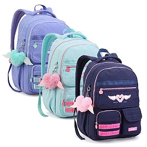 Mochila Juvenil Color Up Top com Pompom Seanite