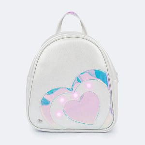 Mochila de Led Infantil Feminina Corações Branco Pampili