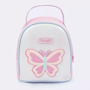Mochila Infantil Pampili Borboleta Candy Branco e Rosa