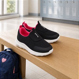 Tênis Pampili Bubble Calce Fácil Menina Preto Pink Escolar