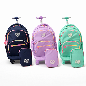 Kit Mochila de Rodinhas + Estojo Seanite Color Up