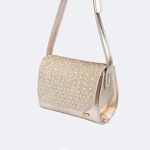 Mini Bolsa Infantil Feminina Strass Dourada