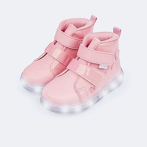Tênis Cano Médio com Led Pampili Sneaker Luz Glitter Rosa