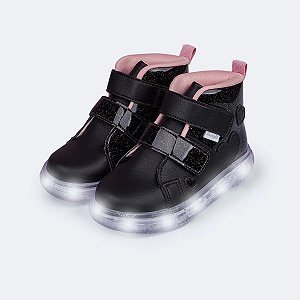 Tênis Cano Médio com Led Pampili Sneaker Luz Glitter Preto