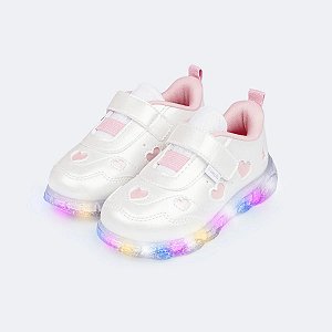 Tênis de Led Pampili Liz Luz Mini Corações Branco