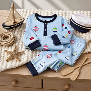 Conjunto Bebê Menino Pima Baby Pijama Estampa Náutica Boias G/GG
