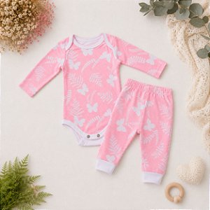 Conjunto Bebê Menina Pima Baby Body Calça Borboletas Rosa P M