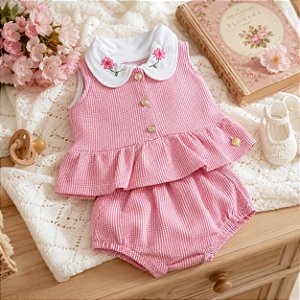 Conjuntinho Bebê Menina Alekids Regata Bloomer Rosa P M G