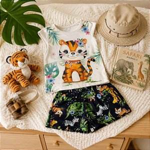 Conjunto Bebê Menina Alakazoo Tigrinho Safari Strass P M G