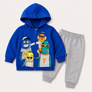 Conjunto Bebê Menino Brandili Jaqueta Capuz + Calça Moletom Monstros 1 2 Anos
