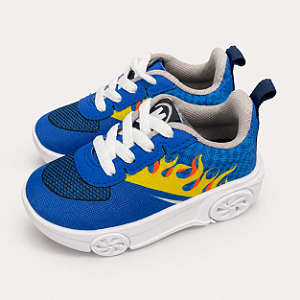 Tênis Infantil Menino Molekinho Carrinho LED Azul Fogo