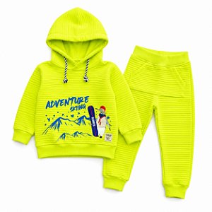 Conjunto Moletom Menino Pokotinha Verde Neon Adventure Skiing 2 3 Anos