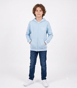 Casaco Moletom Flanelado Brandili Menino Azul  Zíper Capuz