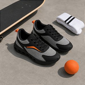 Tênis Infantil Molekinho Esportivo Cinza Preto com Detalhes Laranja