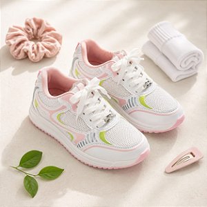 Tênis Molekinha Menina Escolar Branco Rosa Multi Color