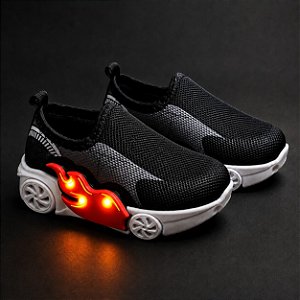 Tênis Infantil Molekinho Veloz Com Led Preto e Cinza