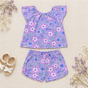 Conjunto Tink Bink— Blusa e Short Floral Lilás