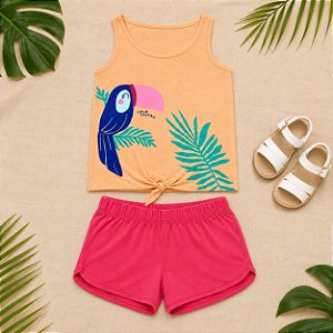 Conjunto Tink Bink -Regata Tucano Laranja e Short Pink