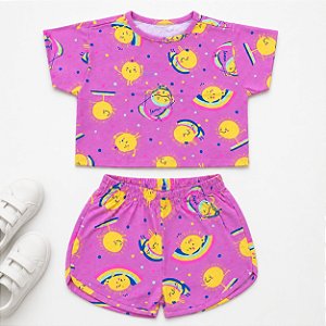 Conjunto Tink Bink — Blusa e Short Estampa Sol Rosa