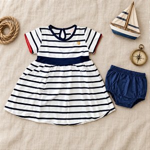Conjunto Vestido Listrado Navy + Tapa- Fralda — Have Fun