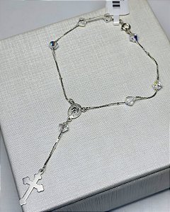 Pulseira formato terço com pedras prata 925