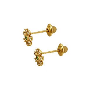 Brinco Infantil Flor Ouro 18k Zircônias