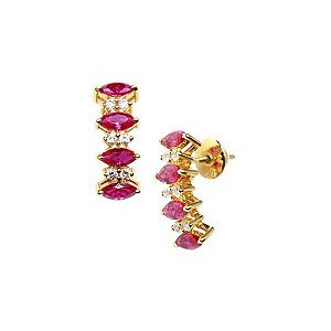 Brinco Navete Ouro 18k Zircônias