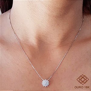 Gargantilha Chuveiro Rainha Ouro Branco 18k Zircônias