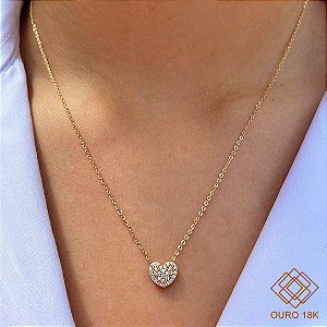 Gargantilha Coração Ouro 18k Zircônias