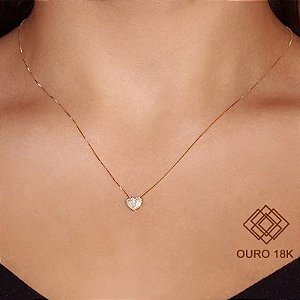 Gargantilha Coração Ouro 18k Zircônias