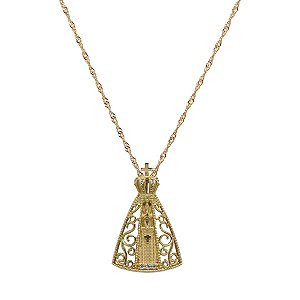 Kit Cordão Ouro 18k + Pingente Nossa Senhora Ouro 18k Zircônias