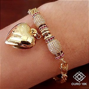 Pulseira Coração Ouro 18k Zircônias