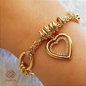 Pulseira Coração Ouro 18k Zircônias