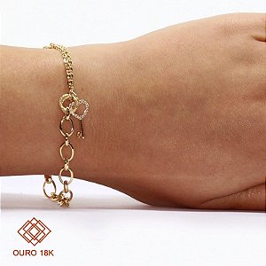 Pulseira Chave Ouro 18k Zircônias