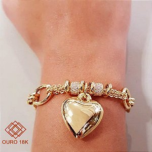 Pulseira Coração Ouro 18k Zircônias