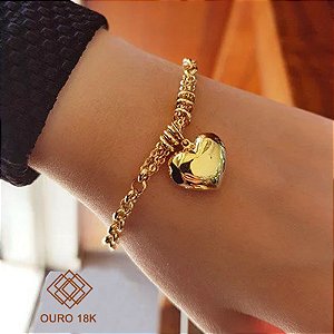 Pulseira Feminina Ouro 18k Coração