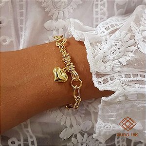 Pulseira Coração Ouro 18k Zircônias