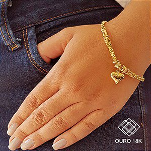 Pulseira Ouro 18k Coração Zircônias