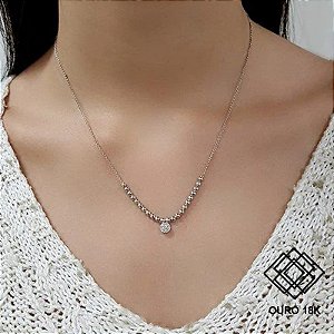 Gargantilha Ponto de Luz Ouro 18k Branco Diamantes