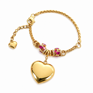 Pulseira Berloques Coração Ouro 18k Zircônias