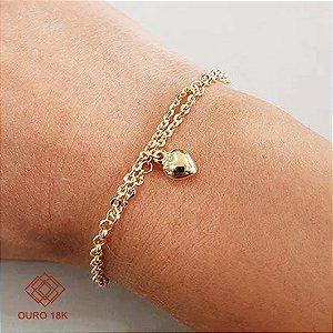 Pulseira Elo Português cm Pingente Coração Ouro 18k