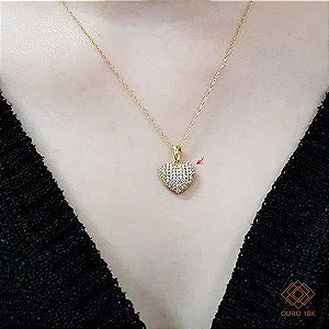 Pingente Coração Ouro 18k Zircônias