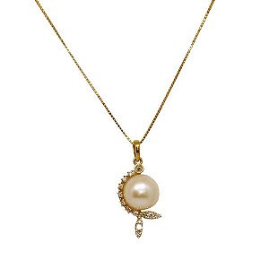 Gargantilha Pérola Natural Ouro 18k Diamantes