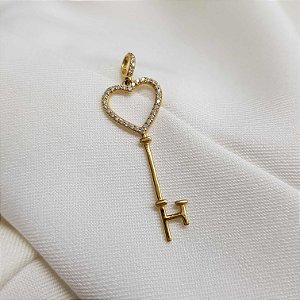 Pingente Chave Ouro 18k Zircônias